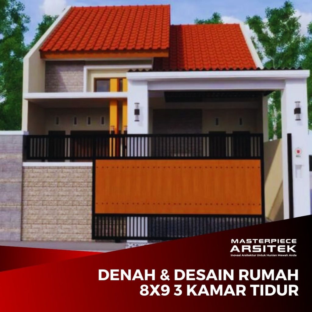 Denah Desain Rumah 8x9 3 Kamar Tidur
