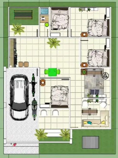 Denah Rumah 8x9 dengan 4 Kamar Tidur