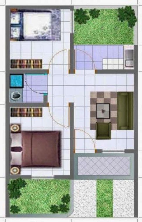 Denah Rumah 9x9 2 Kamar Tidur