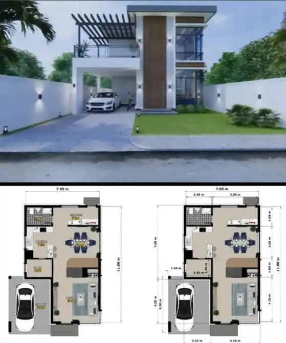 Denah rumah minimalis 7x12 tampak depan