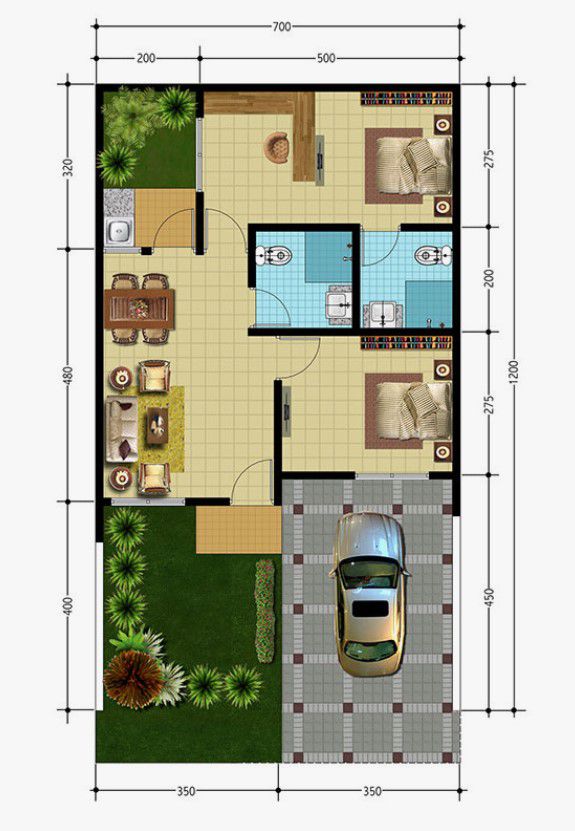 Inspirasi Denah Rumah 7x12 Memanjang