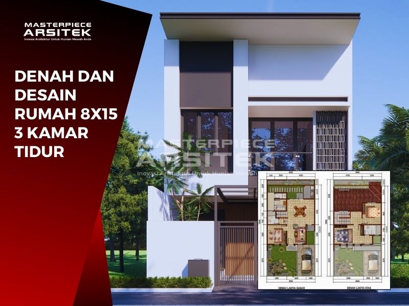 Denah Desain Rumah 8x15 3 Kamar Tidur