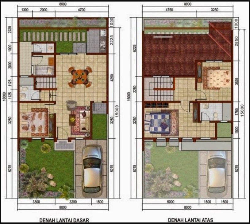 denah rumah kotak minimalis ukuran 8x15 2 lantai