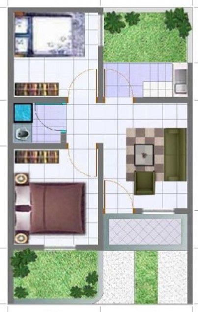 Denah Rumah 9x7 2 Kamar