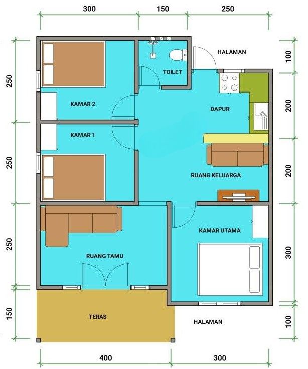 Desain Denah Rumah 9x7 meter
