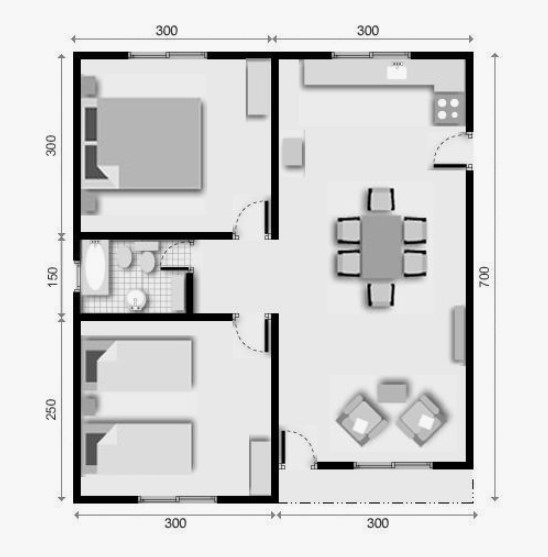 Denah Rumah 6x7 1 lantai