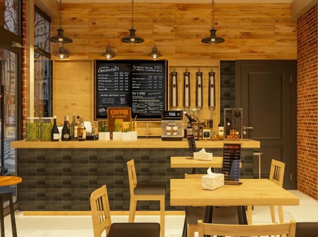 Cafe Minimalis dengan Sentuhan Kayu