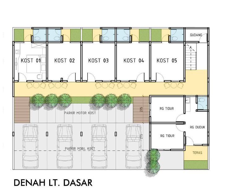 Komplek Denah Rumah Kost Ukuran 4x5 Lantai 1