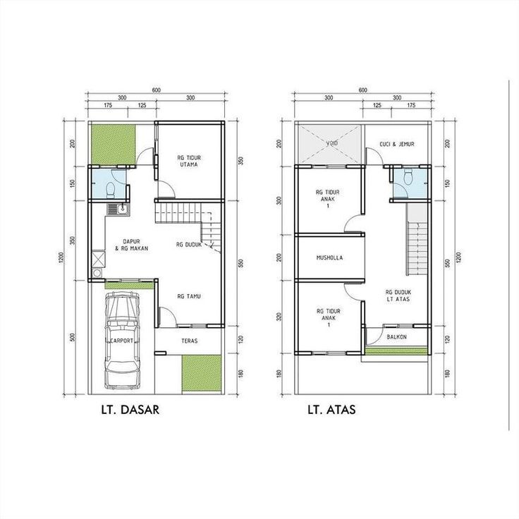 denah rumah 6x12 2 lantai dengan garasi + musholla