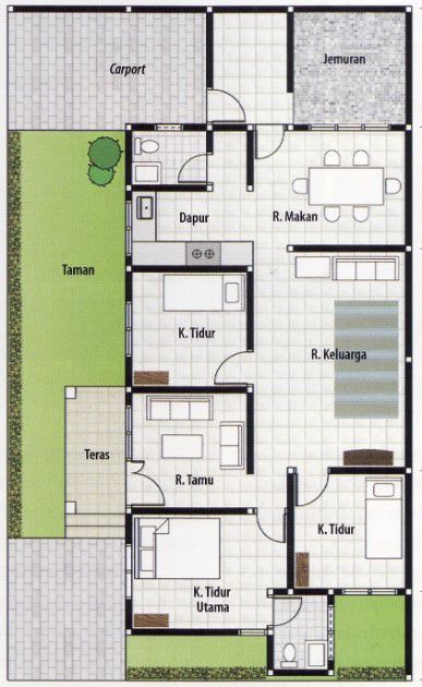 Denah Rumah Minimalis Ukuran 6x8 3 Kamar Tidur