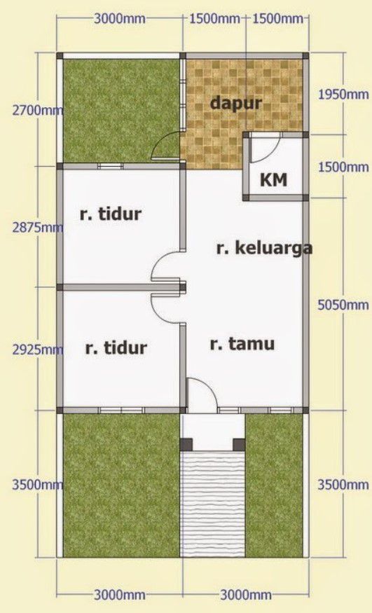 Denah Rumah Ukuran 6x8 2 Kamar Privasi Terjaga
