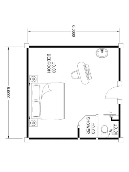 denah kamar 6x6 meter