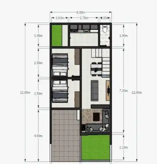 Denah Rumah Tipe 45 dengan Carport