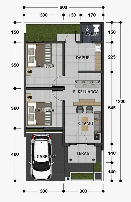 Denah Rumah Type 45 Lebar 6 Meter