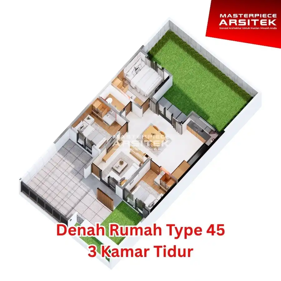 Denah Rumah Type 45 dengan 3 Kamar Tidur